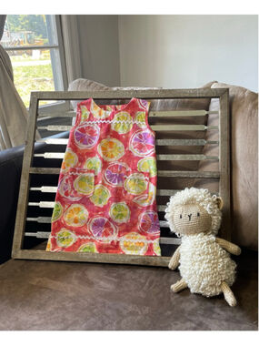 Girls Stitchy Fish Casual Dress 3T Red Multi-color Citrus Print